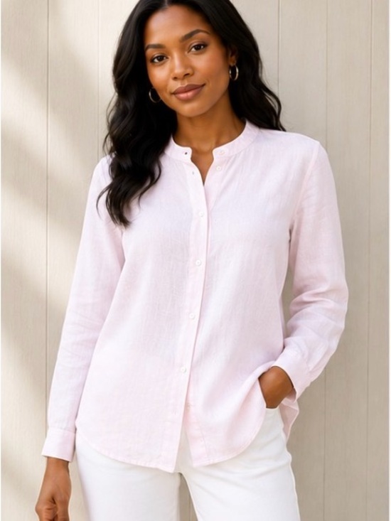 Tops - 100% Linen Button-Front Blouse - Pale Pink Sz L